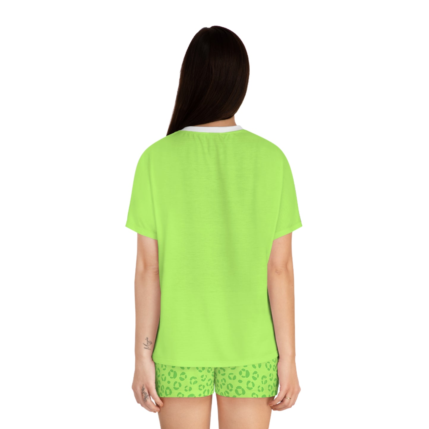 Leopard Print Women's Short Pajama Set - Lime