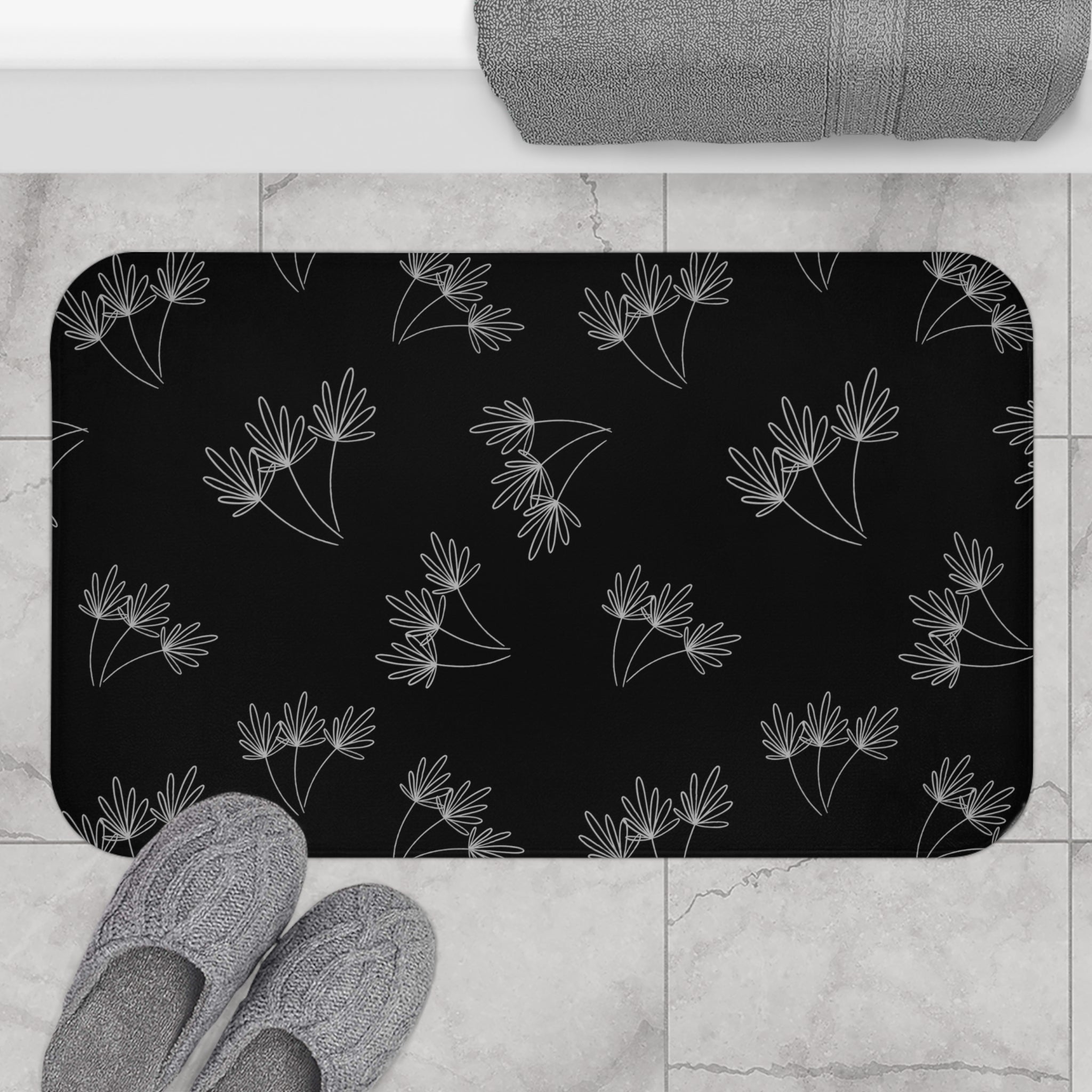 Leafy Whimsy Bath Mat – Black