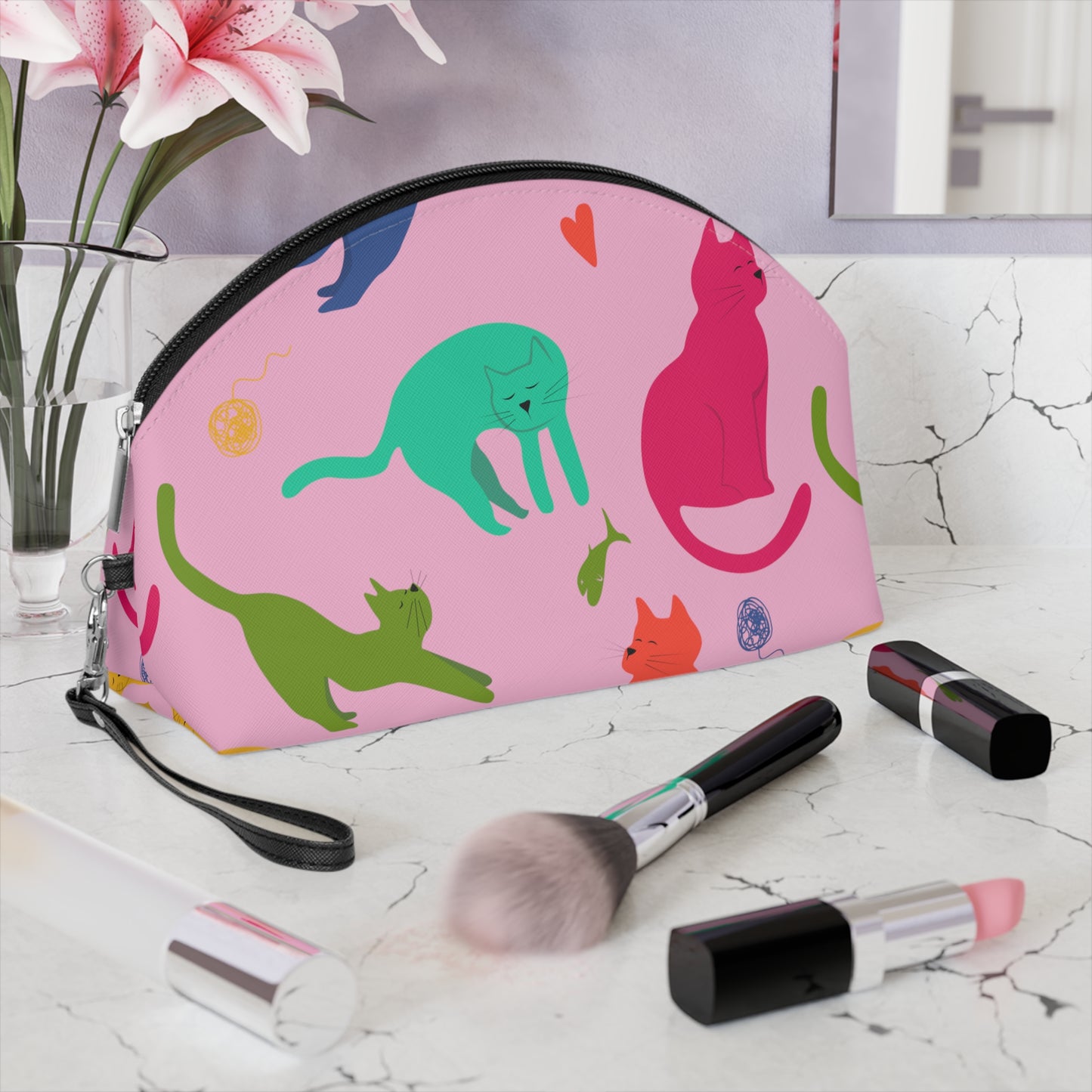 Vibrantly Colored Cats Makeup Bag – Pink