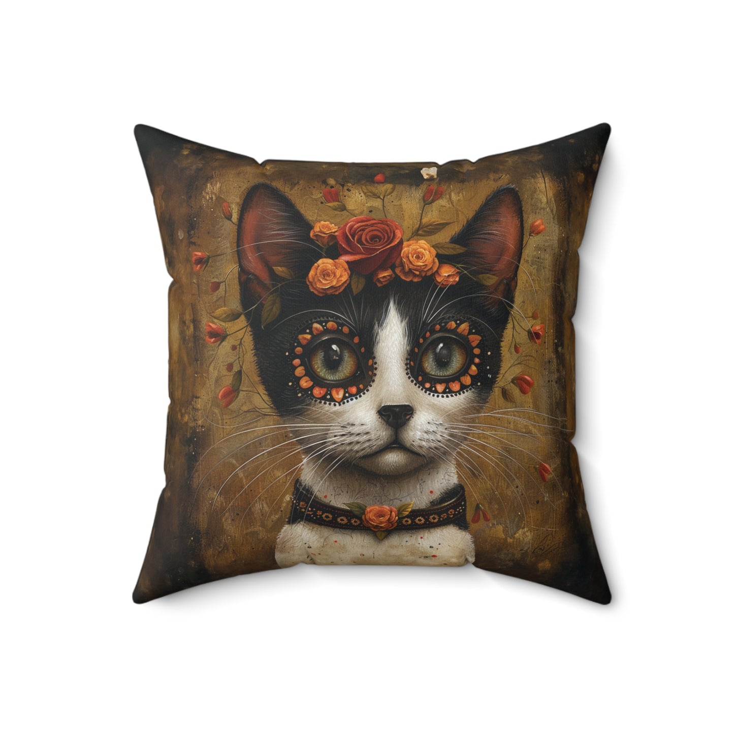 Cat with Red Rose - Day of the Dead - Throw Pillow