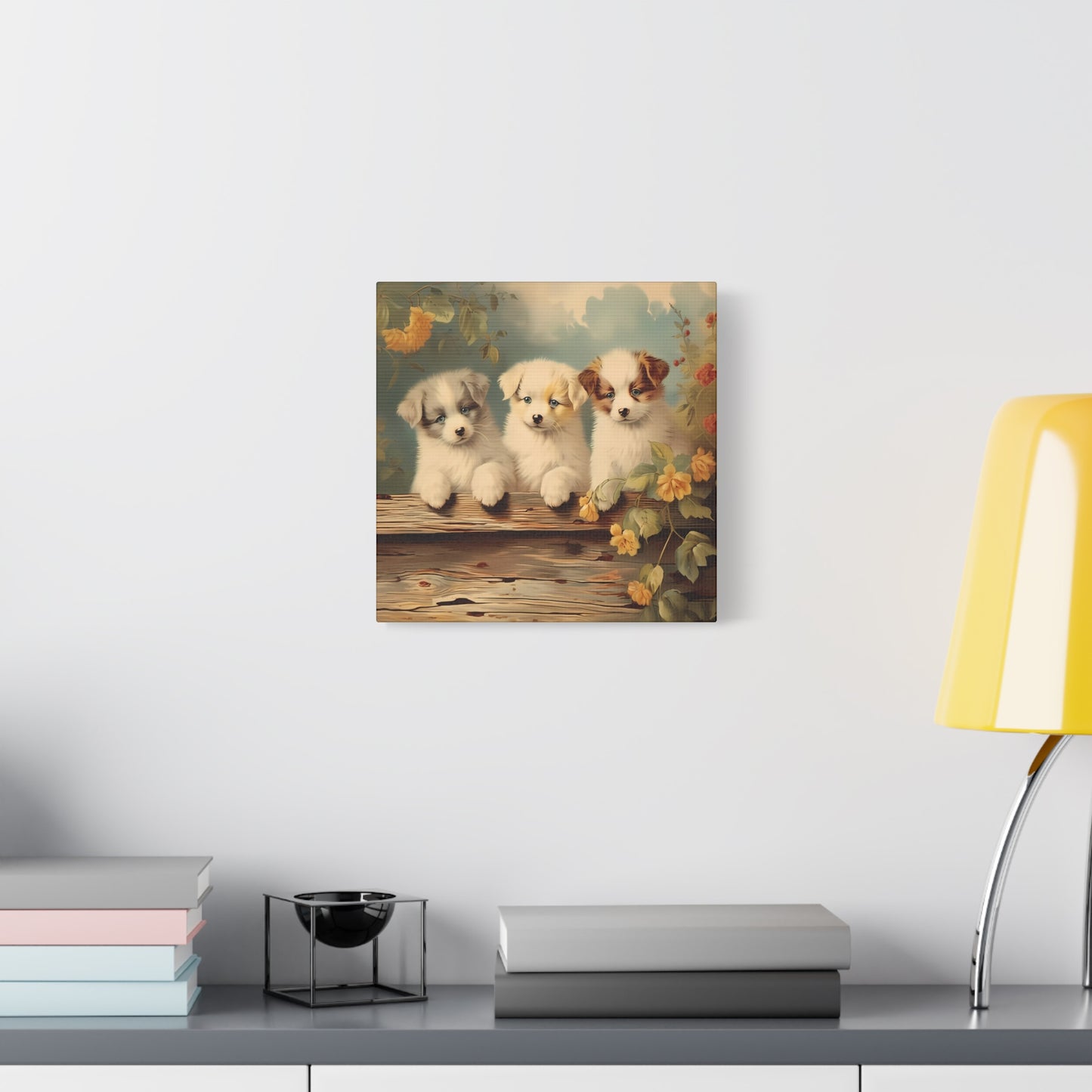 Puppies at the Fence Wall Canvas