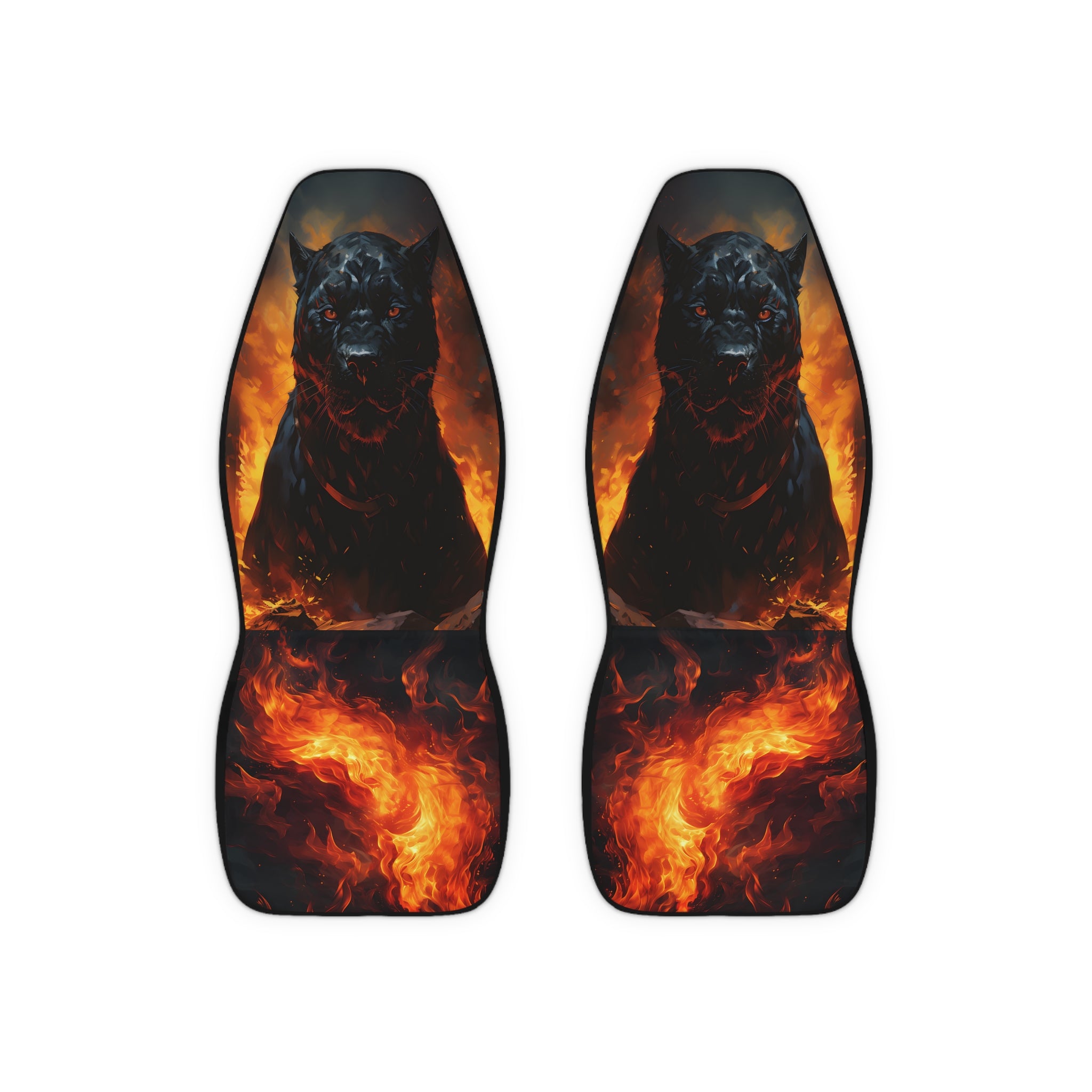 Black Jaguar and Flames Car Seat Cover