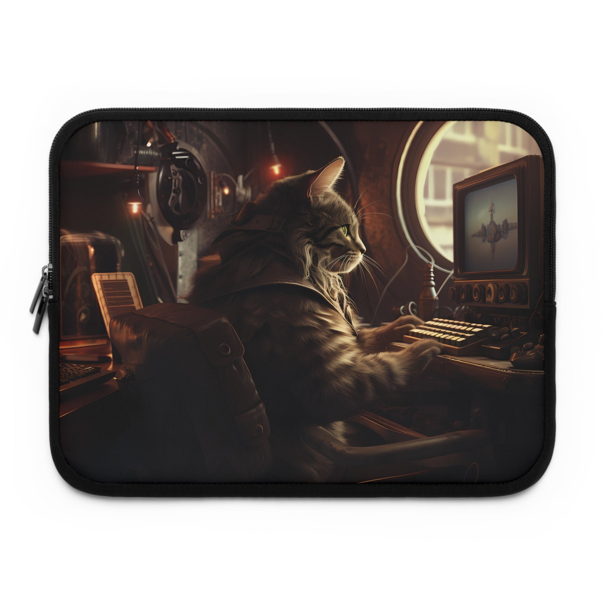 Dieselpunk Cat at a Computer Laptop Sleeve