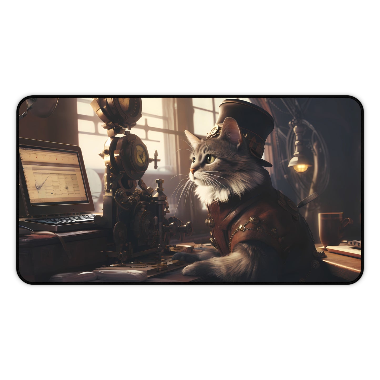 DieselPunk Cat in Top Hat Desk Mat