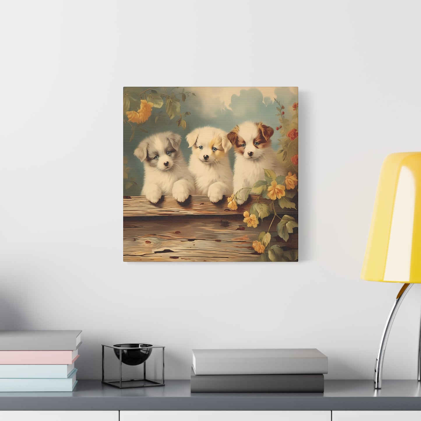 Puppies at the Fence Wall Canvas