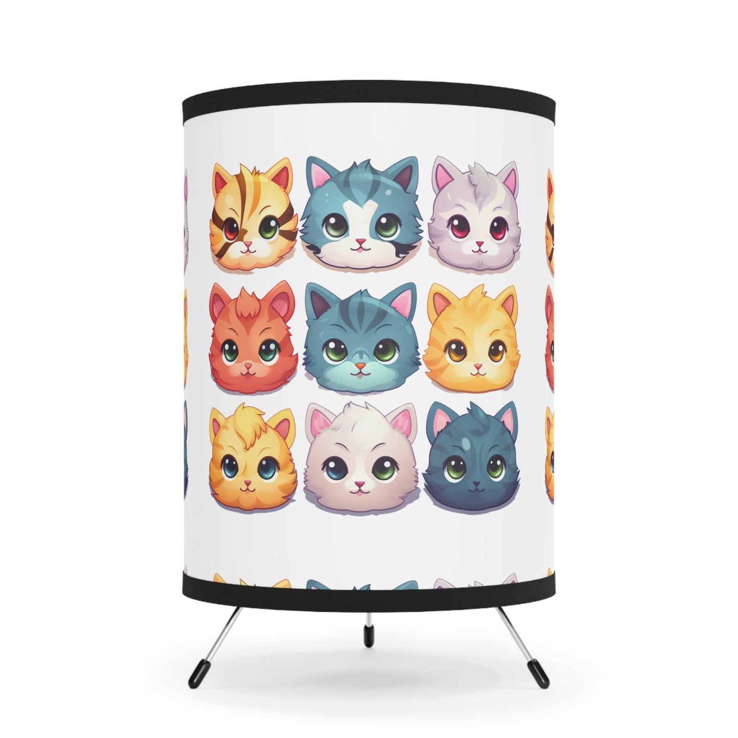 Kitty Faces Tripod Lamp - White