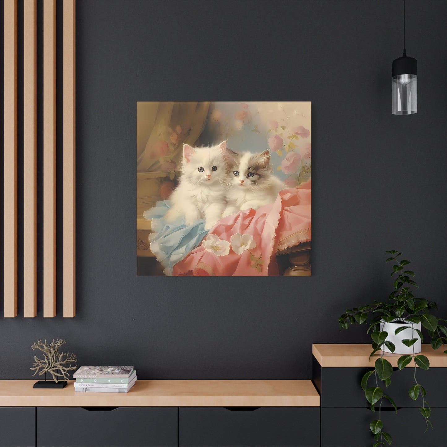 Kittens in Pink and Blue Linen Wall Canvas