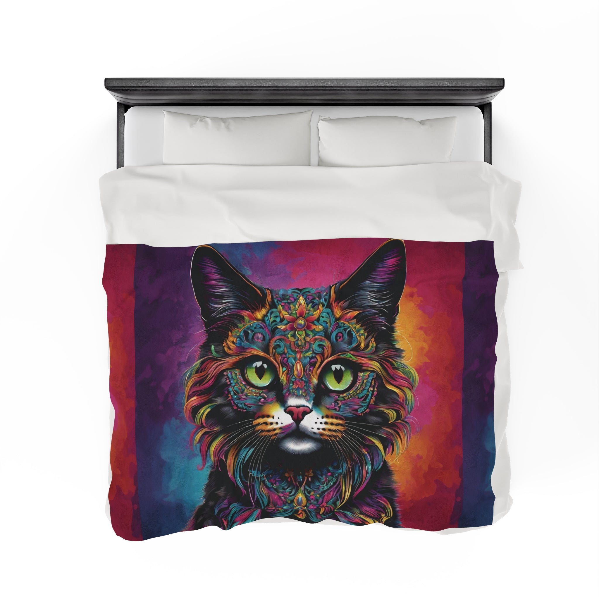 Psychedelic Cat - Velveteen Throw Blanket