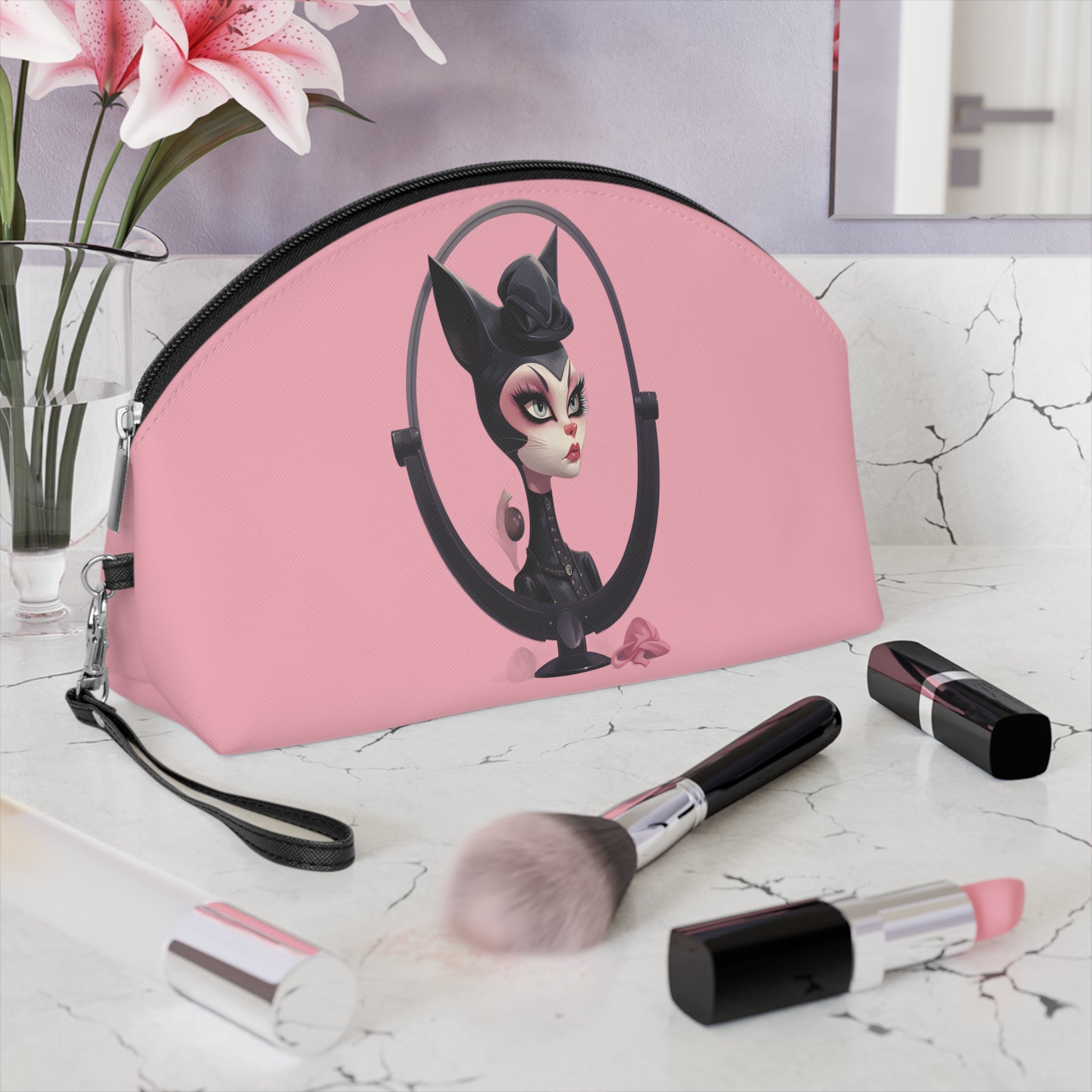 Sophisticated Cat Makeup Bag – Lady Cat in Black