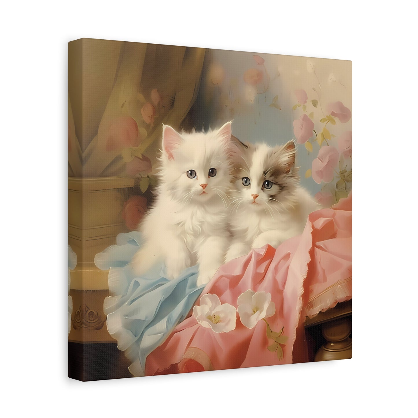 Kittens in Pink and Blue Linen Wall Canvas