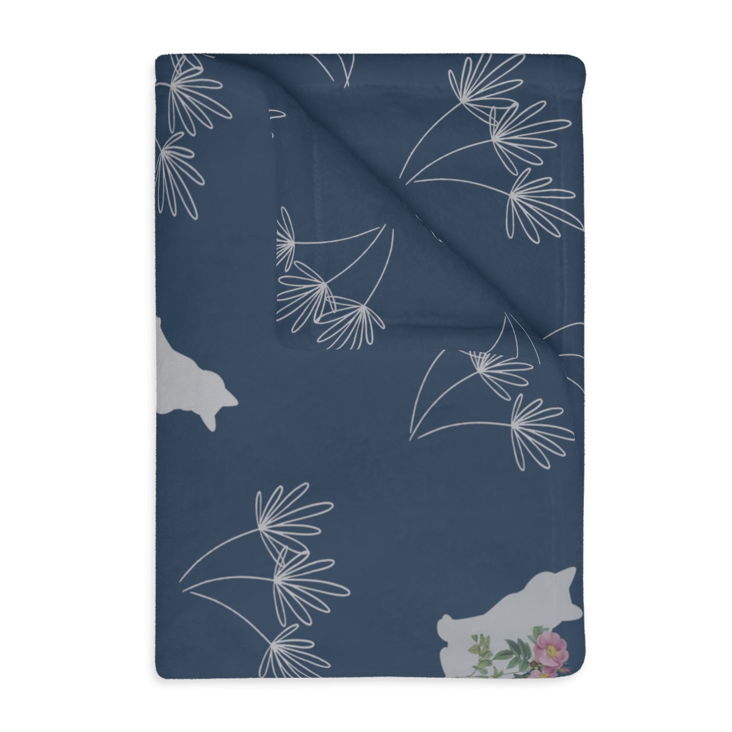 Cats and Flowers/Leafy Whimsy Blanket - Blue