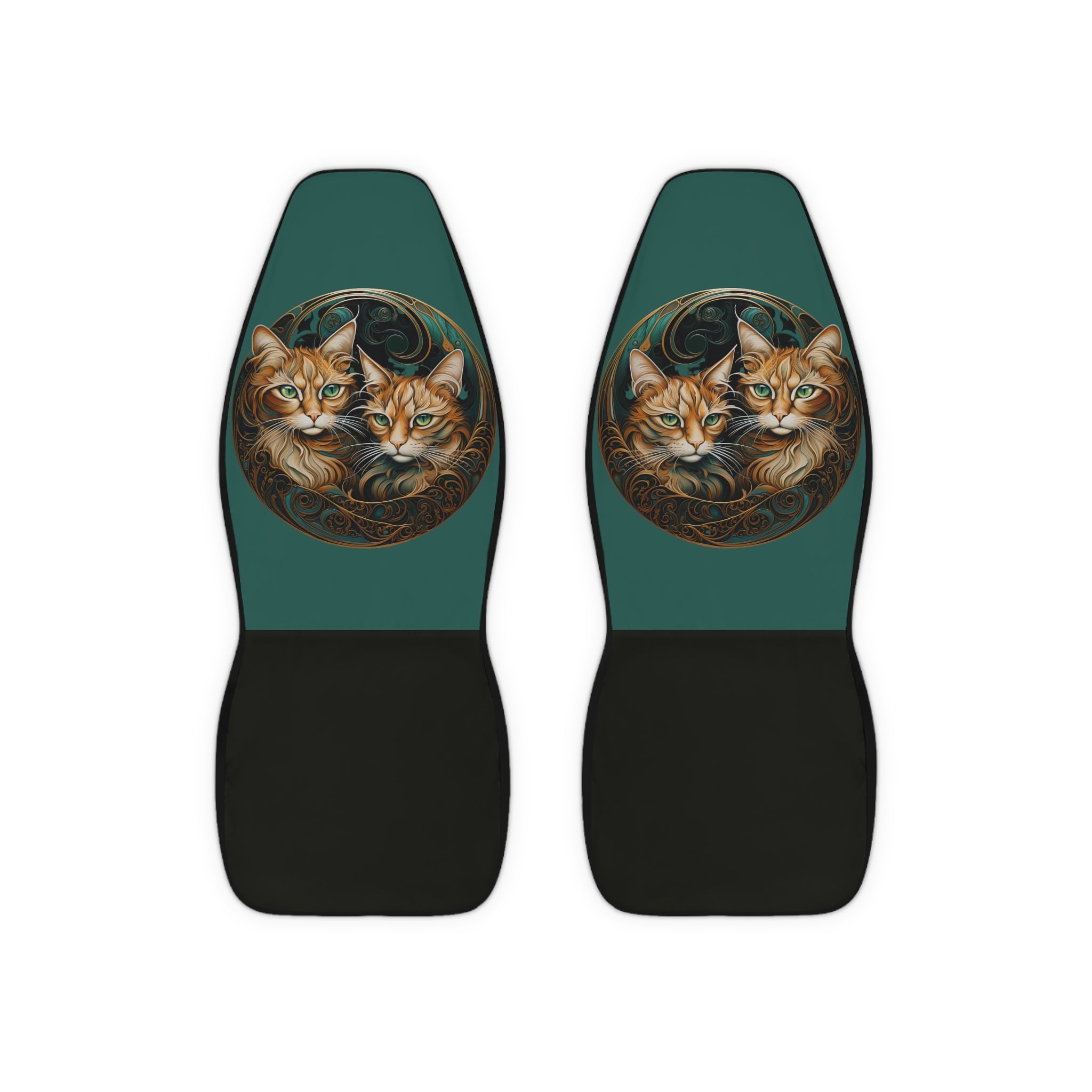 Gold and Green Cat Harmony Car Seat Covers - Green