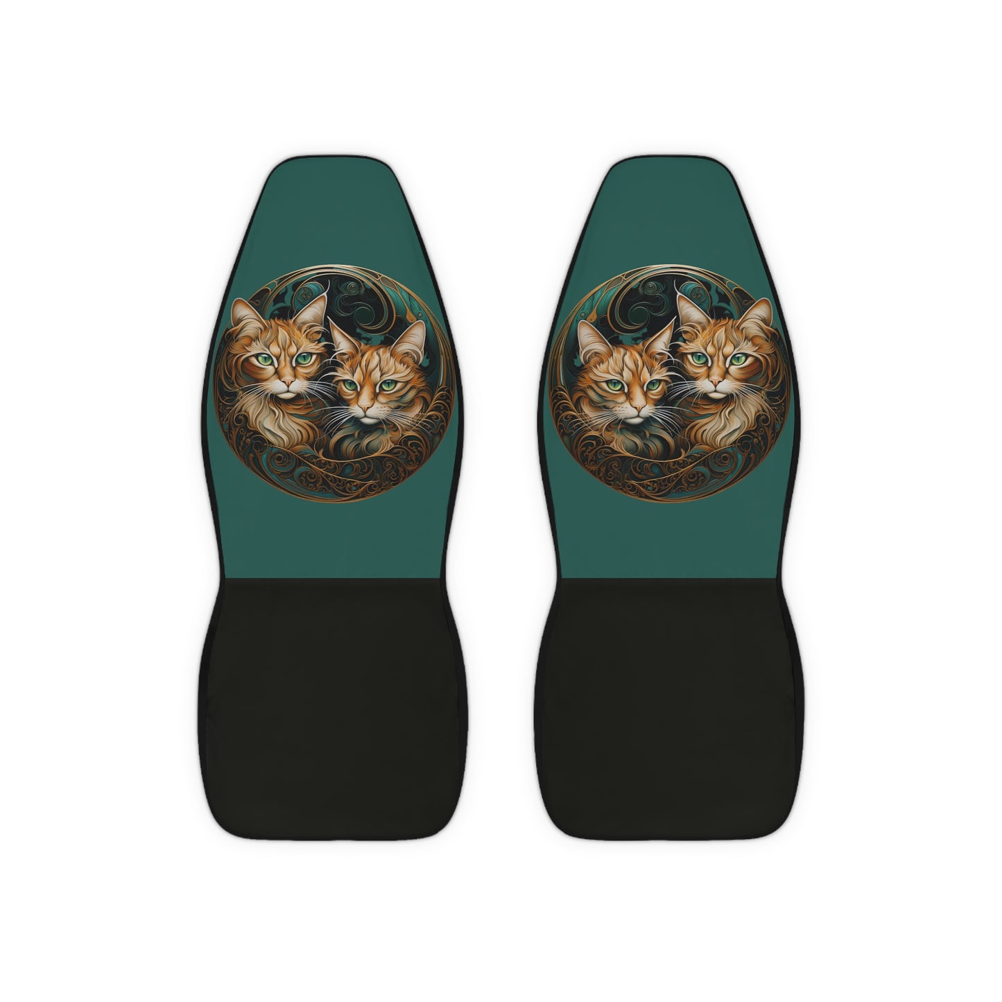 Gold and Green Cat Harmony Car Seat Covers - Green