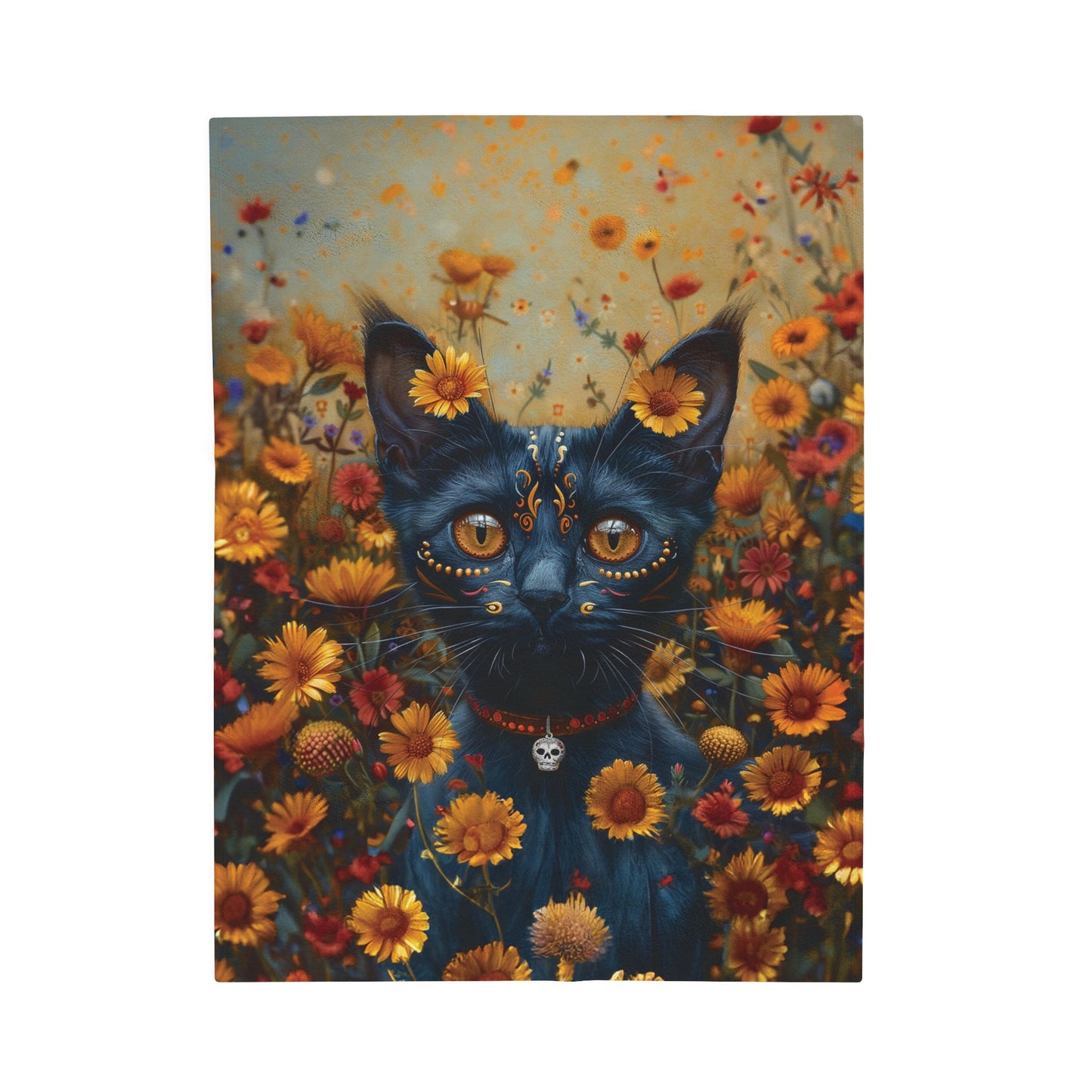 Cat in Yellow Daisies - Day of the Dead - Throw Blanket