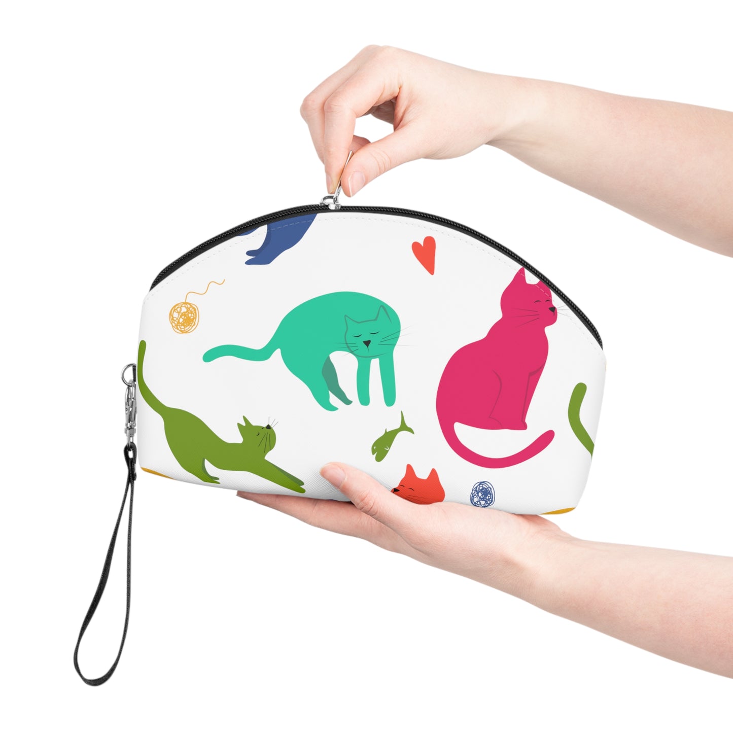 Vibrantly Colored Cats Makeup Bag – White