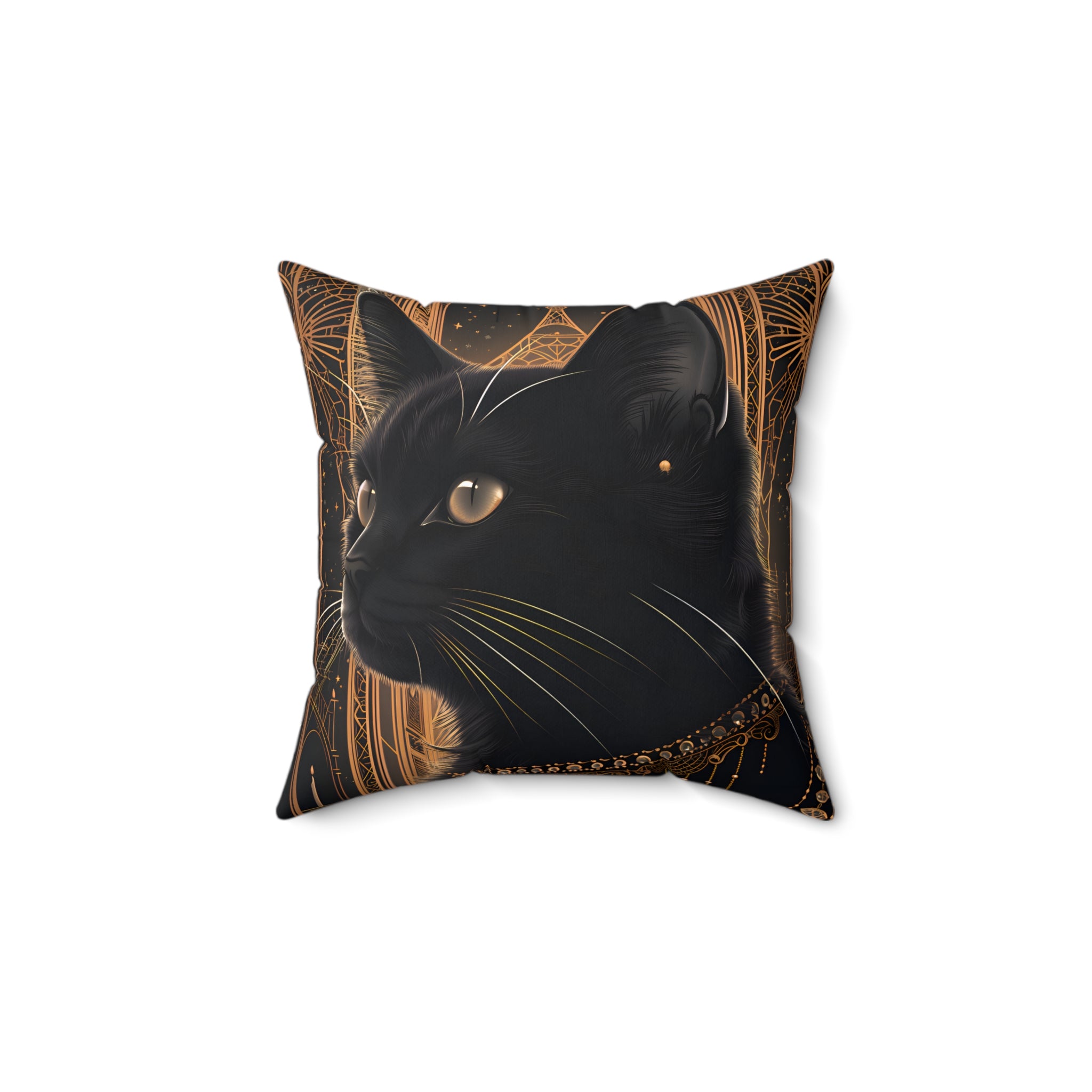 Black Cat with Copper Eyes Art Deco - Throw Pillow