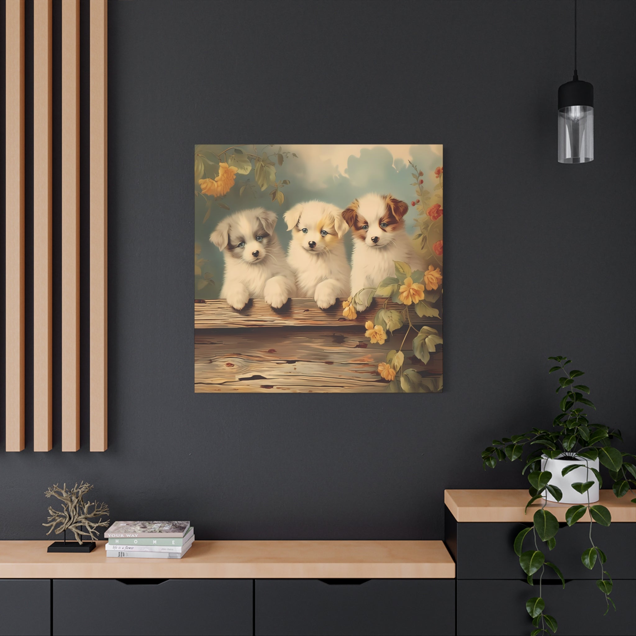 Puppies at the Fence Wall Canvas