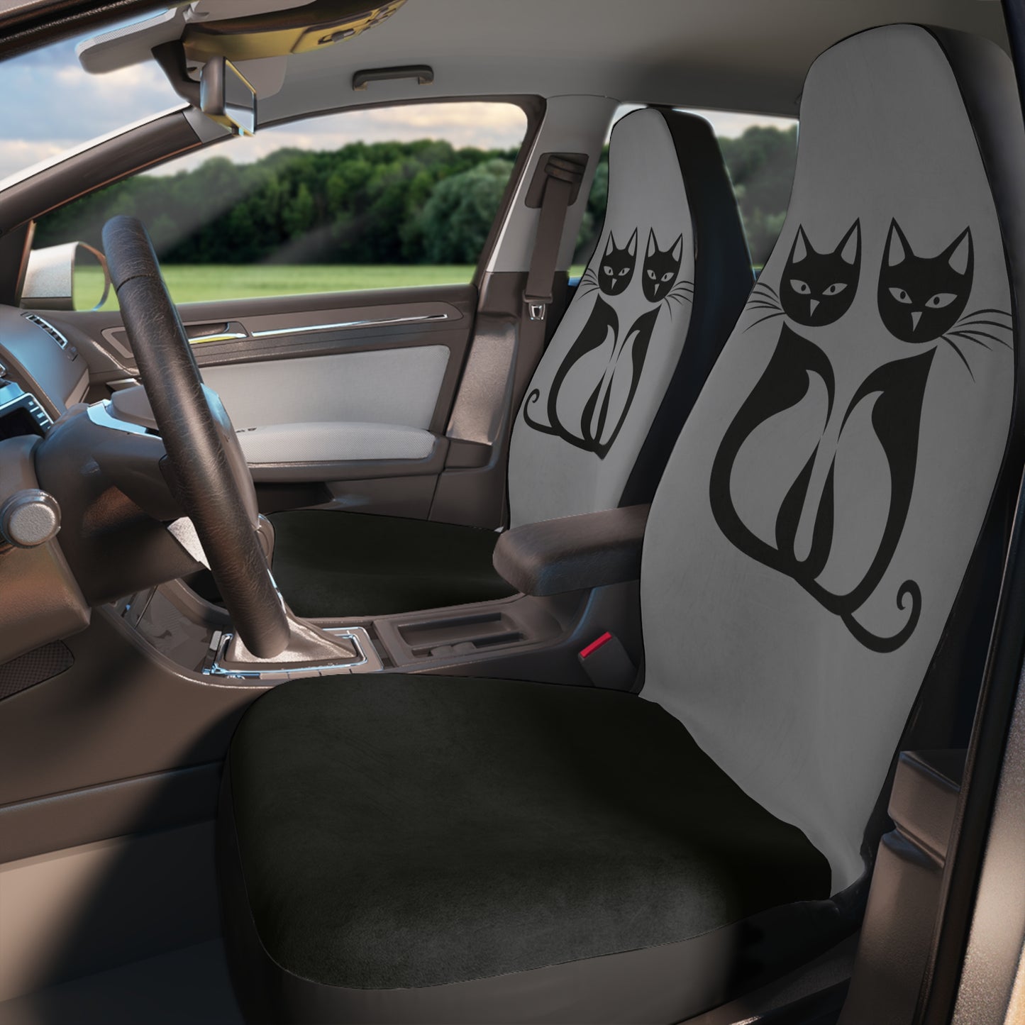 Black Cat Chic Car Seat Covers - Grey