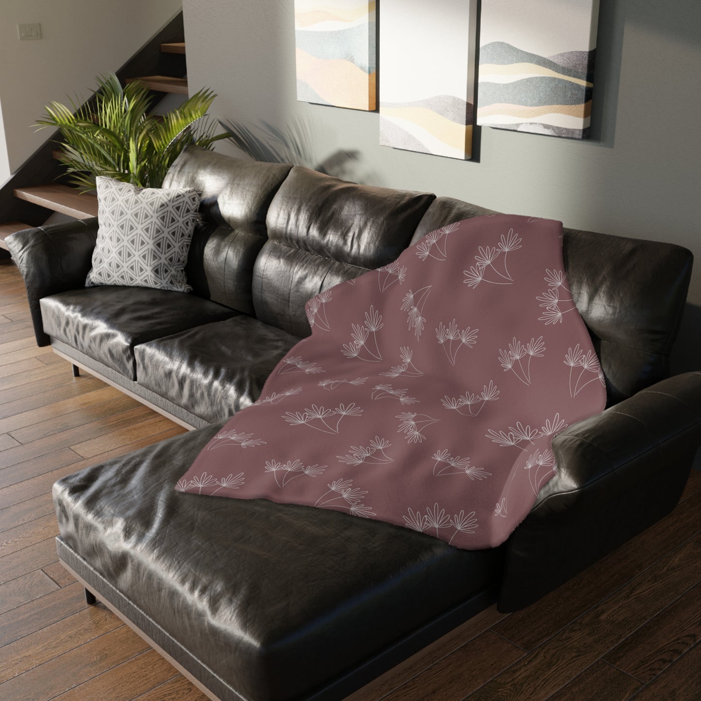 Cats and Flowers/Leafy Whimsy Blanket – Mauve