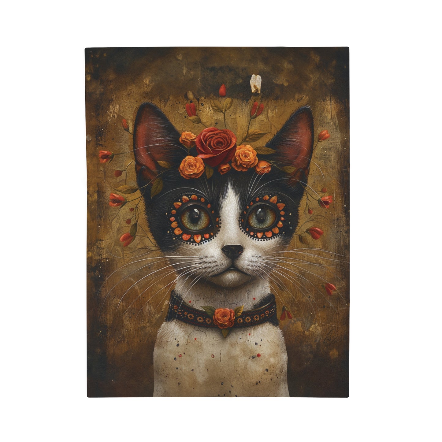 Cat with Red Rose - Day of the Dead - Throw Blanket