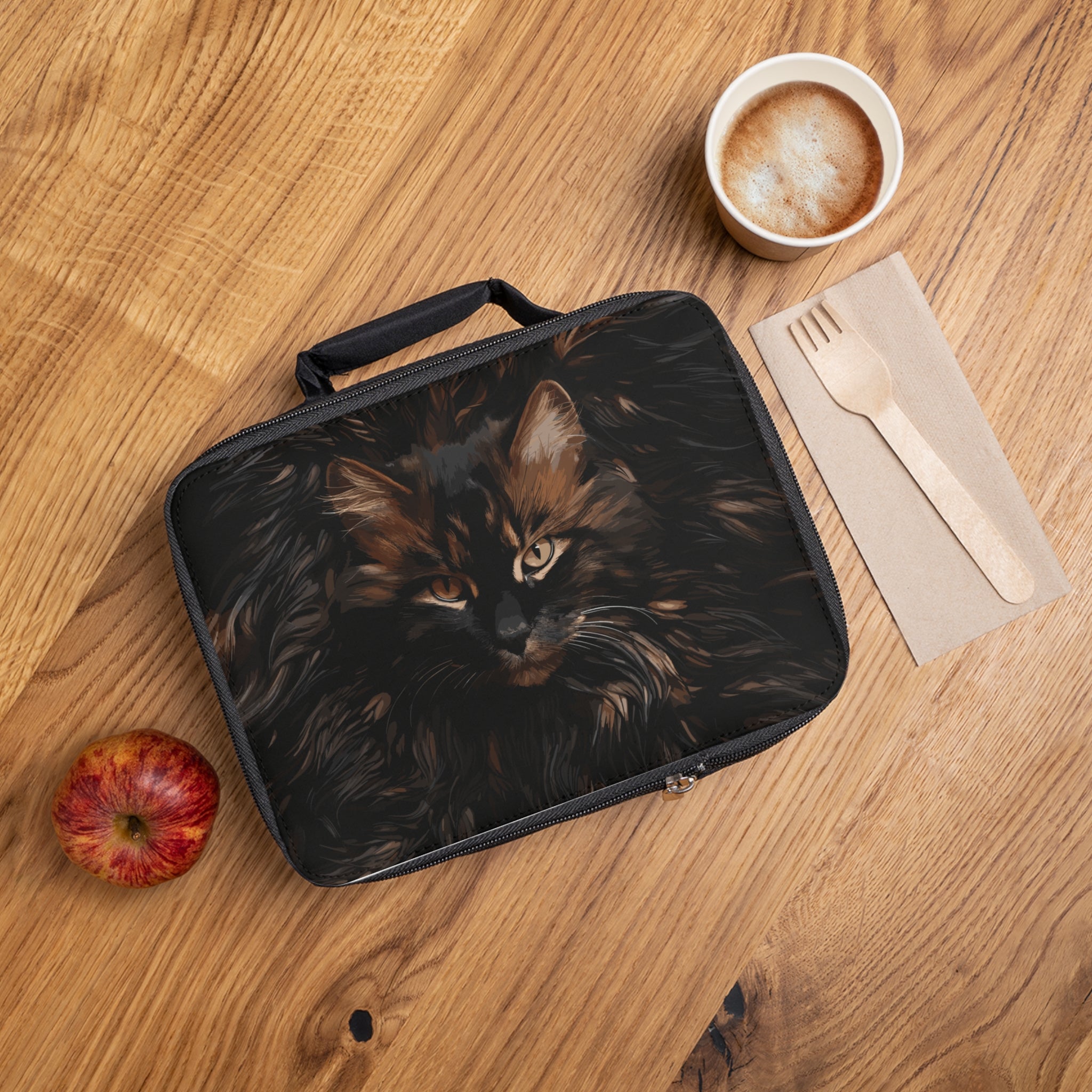 Brown and Black Cat Lunch Bag