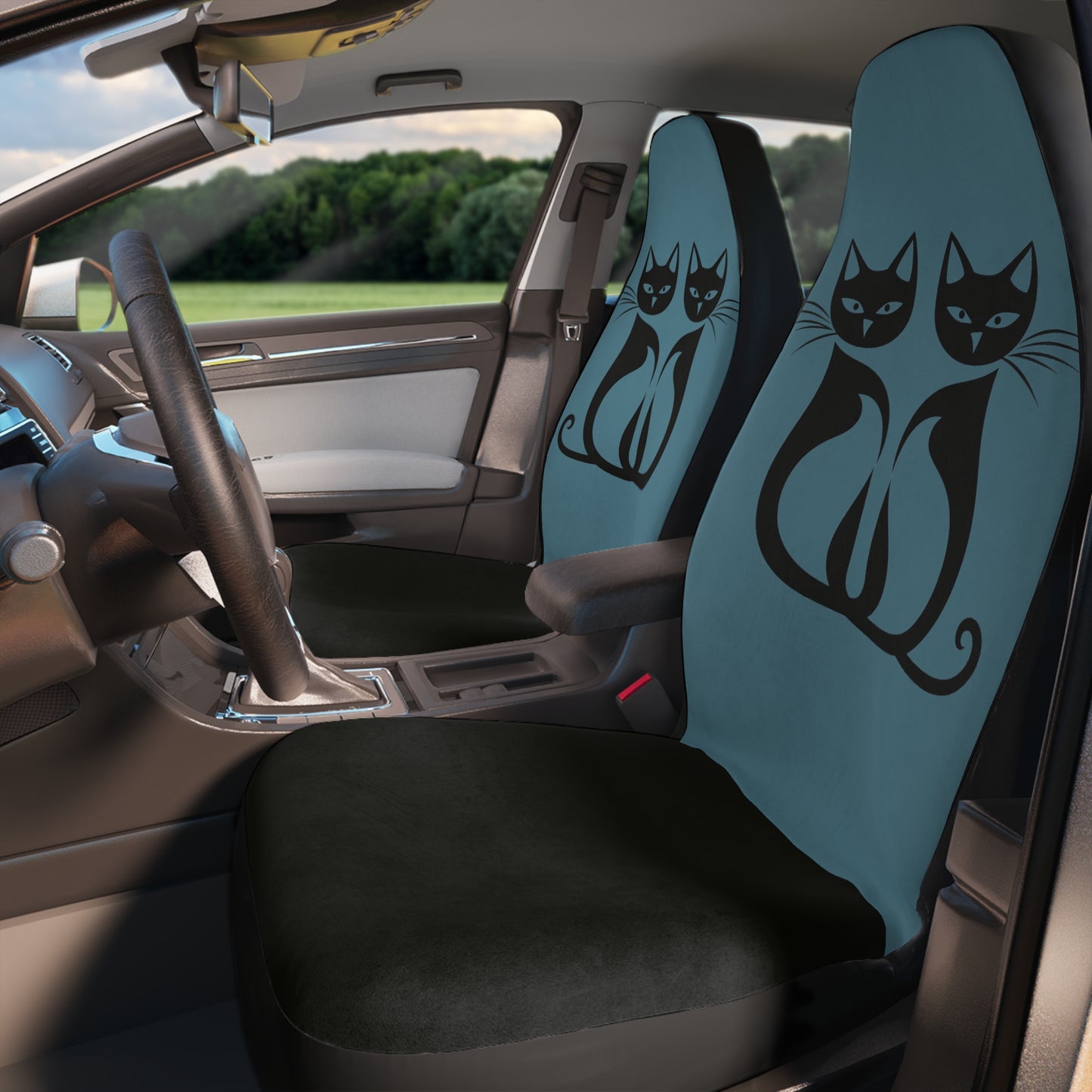 Black Cat Chic Car Seat Covers - Stormy Blue