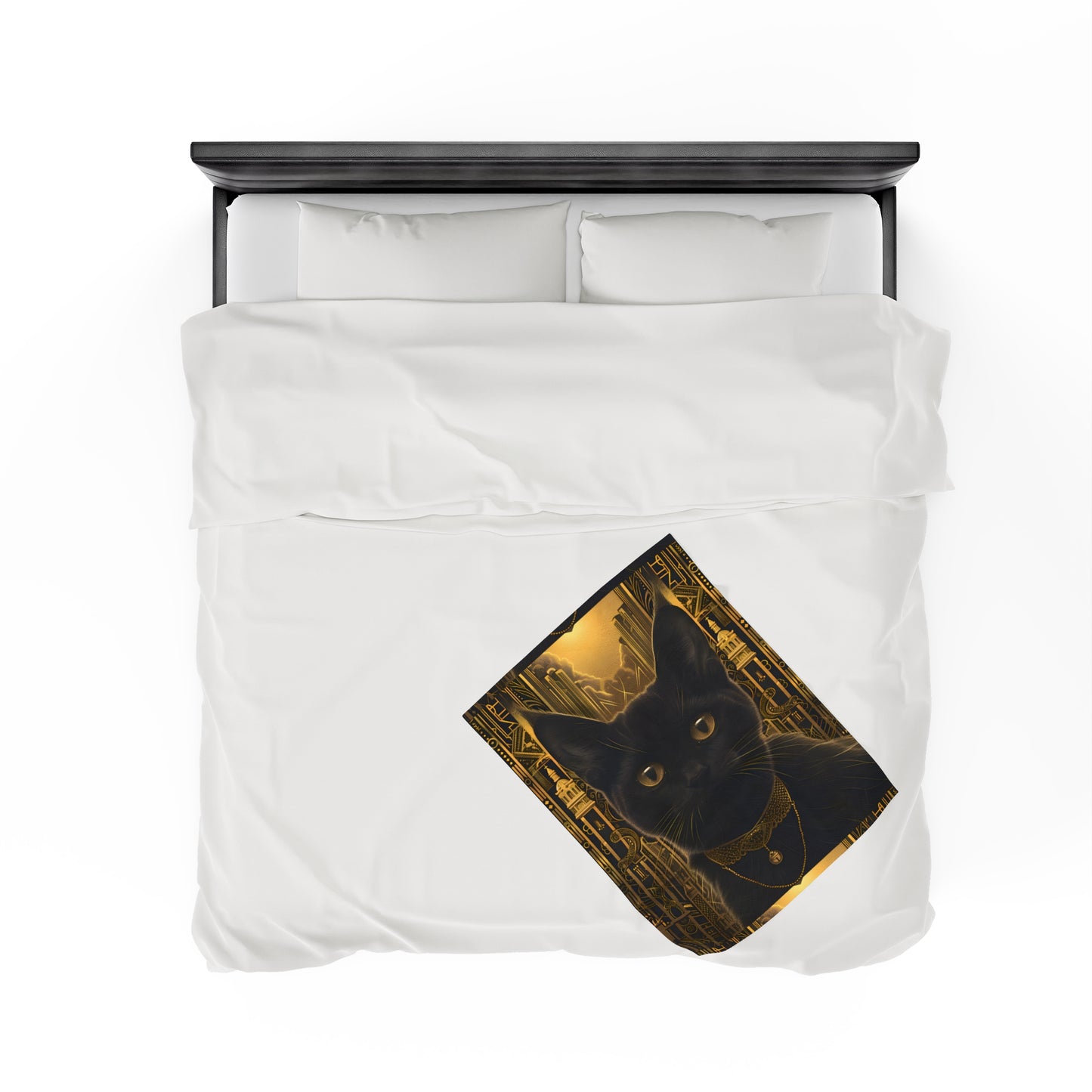 Black Cat with Golden Bell Art Deco - Velveteen Blanket