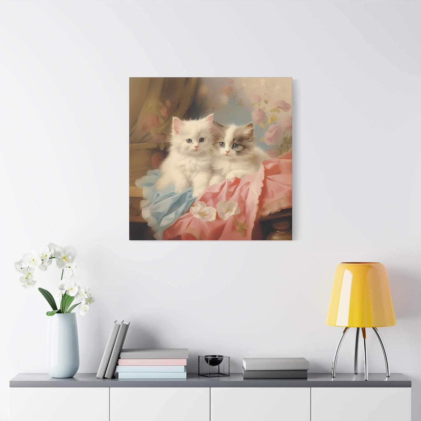 Kittens in Pink and Blue Linen Wall Canvas