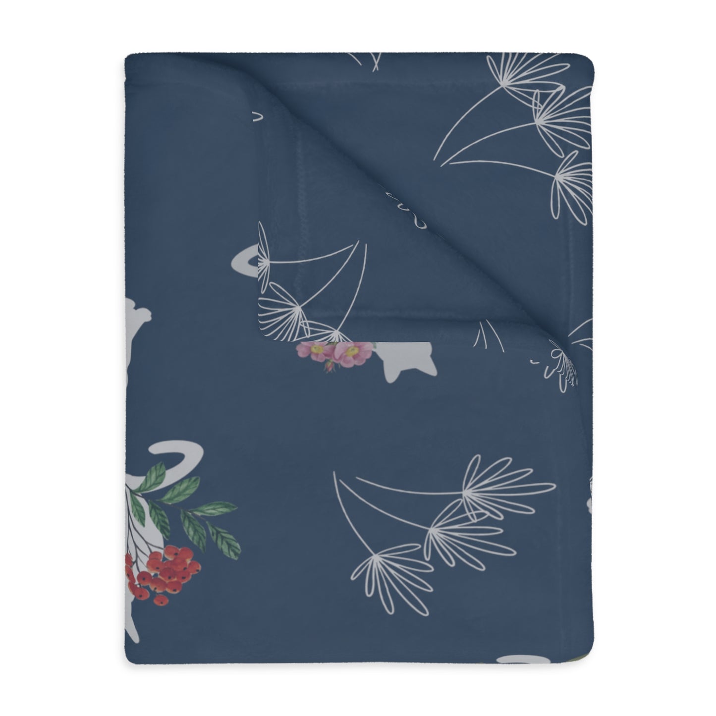 Cats and Flowers/Leafy Whimsy Blanket - Blue