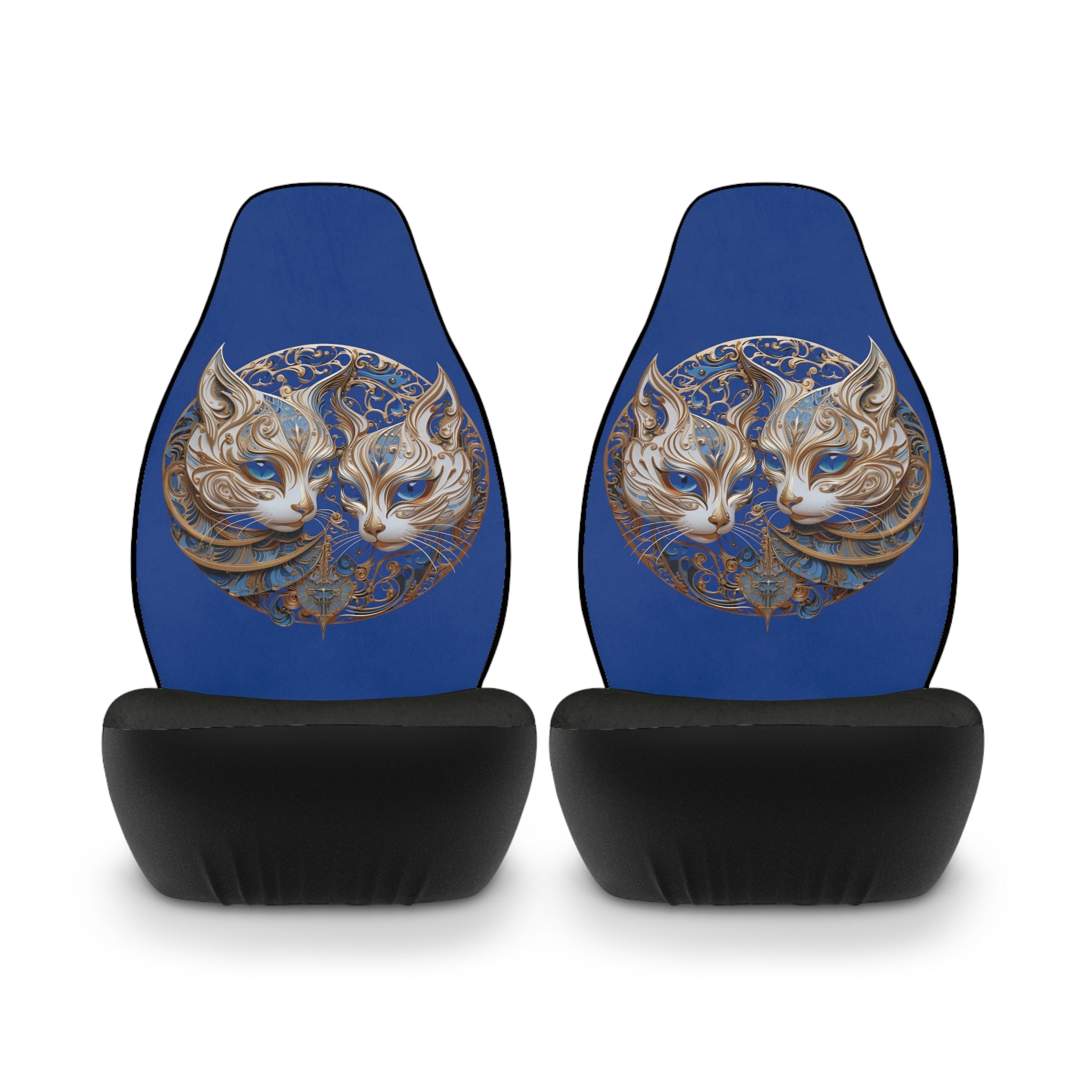 Gold and Blue Cat Harmony Car Seat Covers - Blue