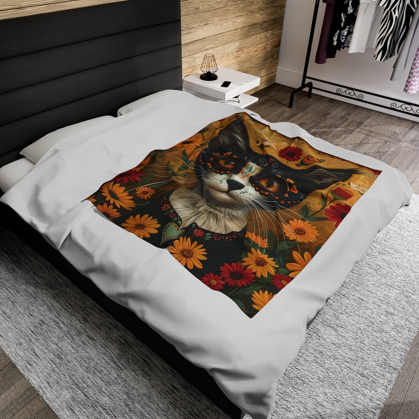 Cat on Yellow - Day of the Dead - Throw Blanket