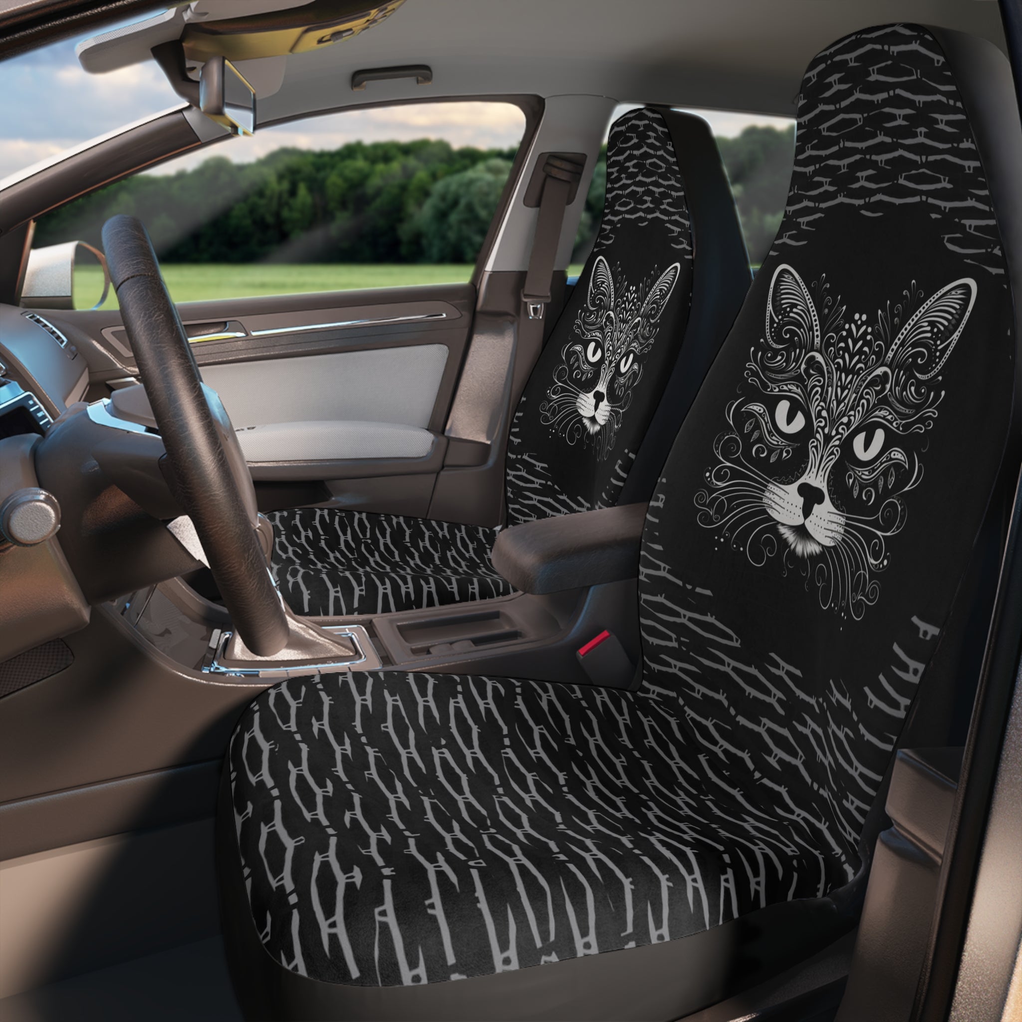 Whisker-Lace Cat Face Car Seat Covers