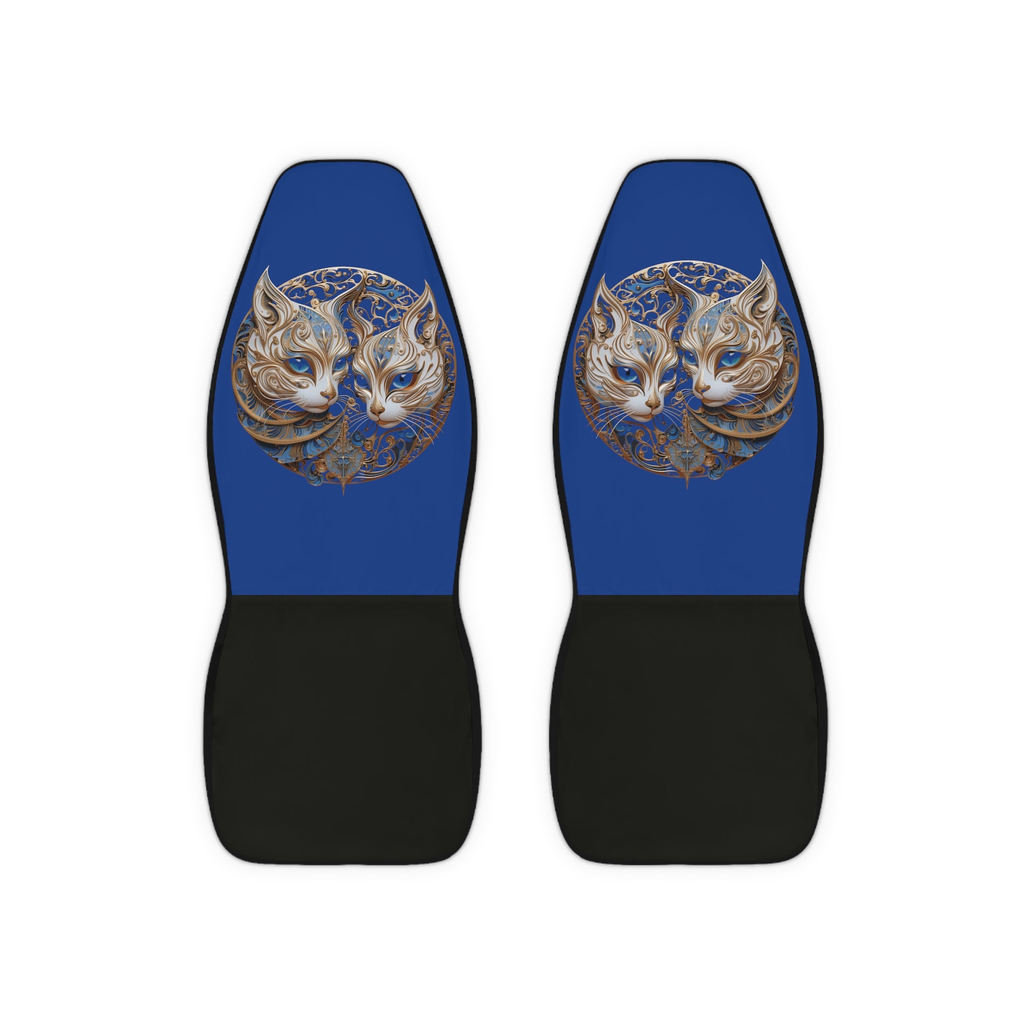 Gold and Blue Cat Harmony Car Seat Covers - Blue