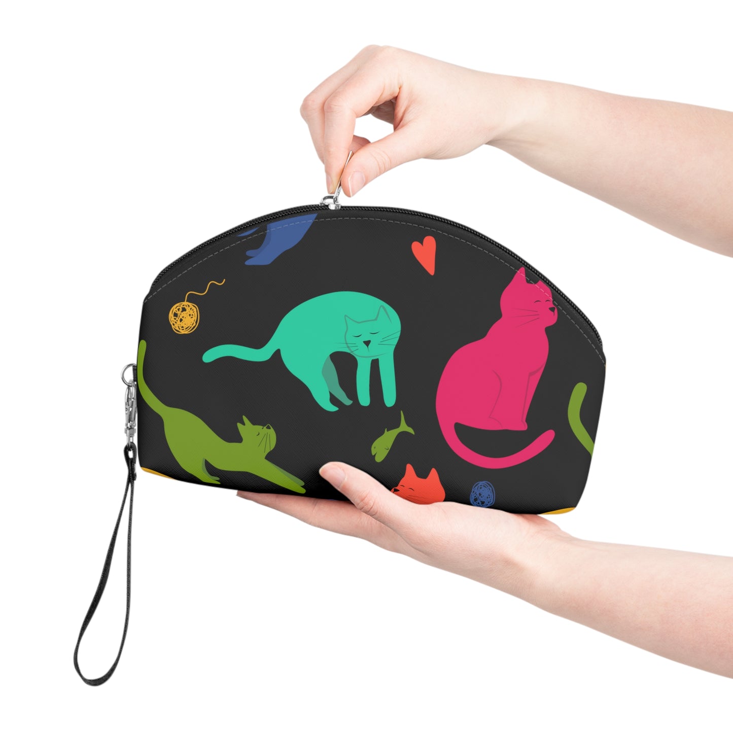 Vibrantly Colored Cats Makeup Bag – Black