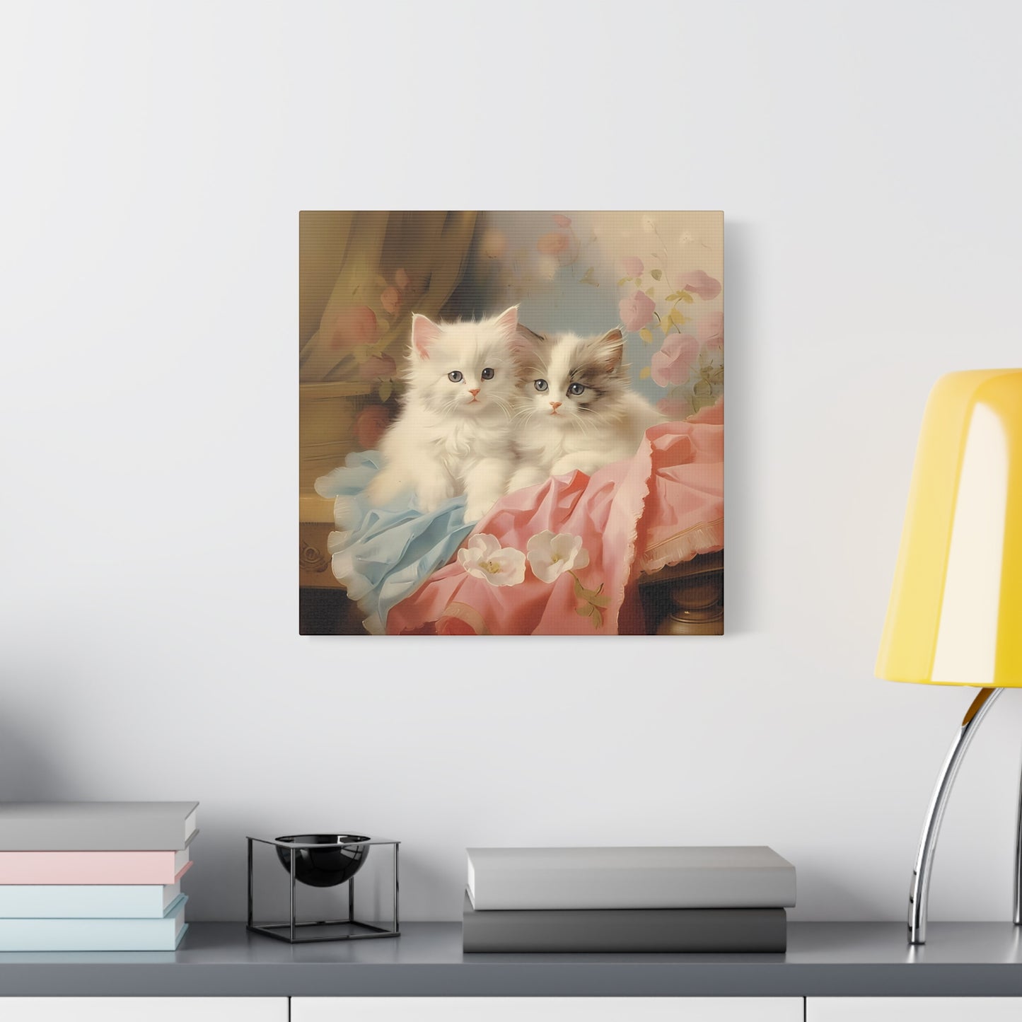 Kittens in Pink and Blue Linen Wall Canvas