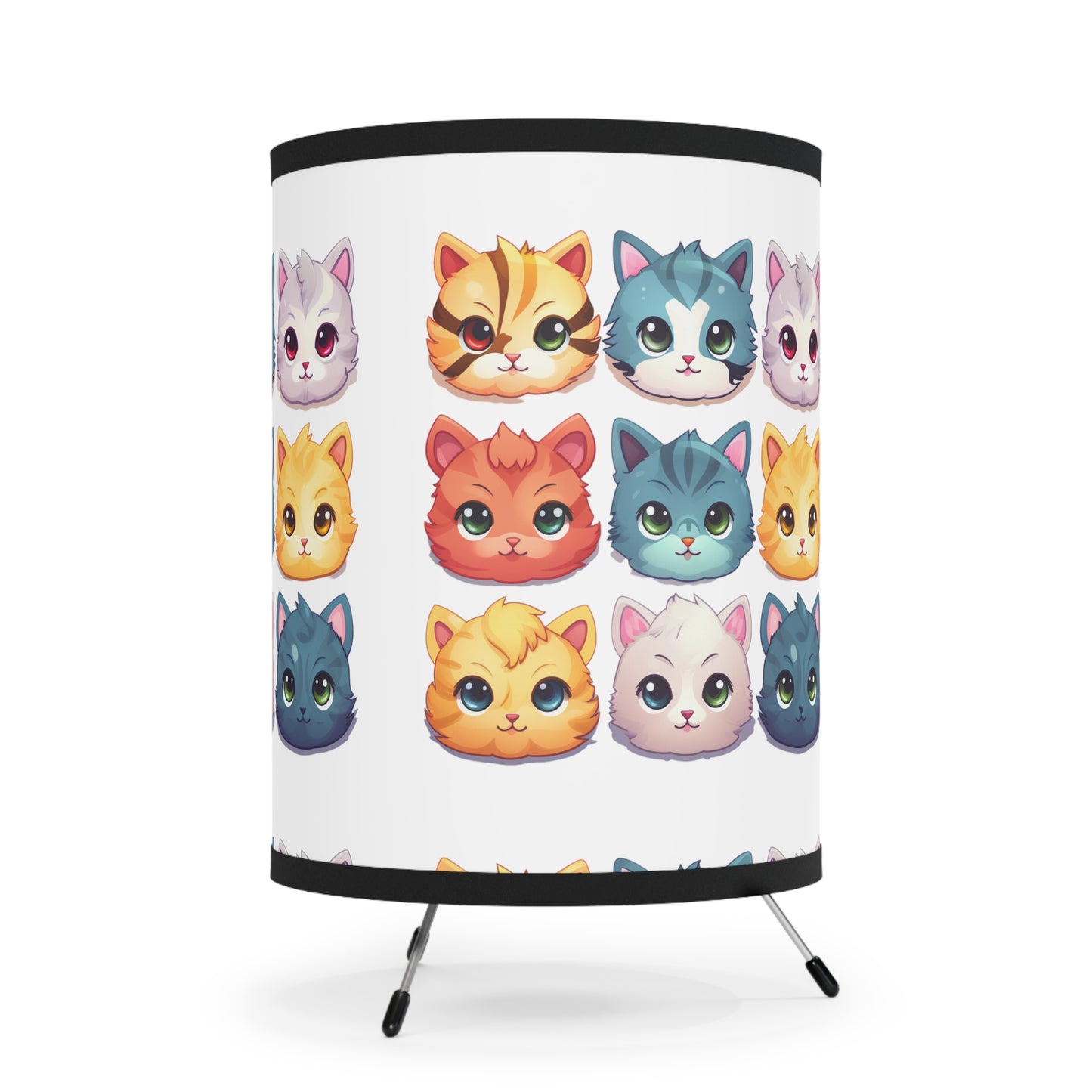 Kitty Faces Tripod Lamp - White