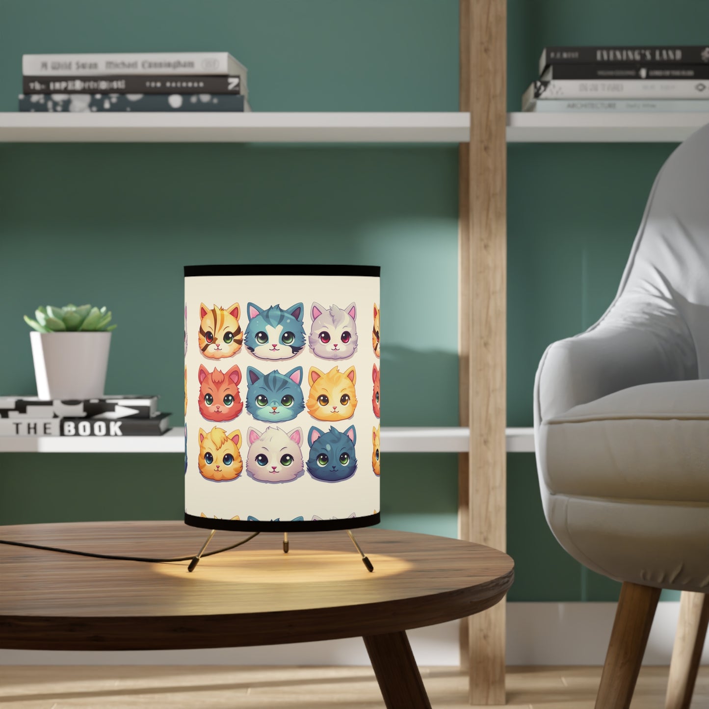 Kitty Faces Tripod Lamp - White