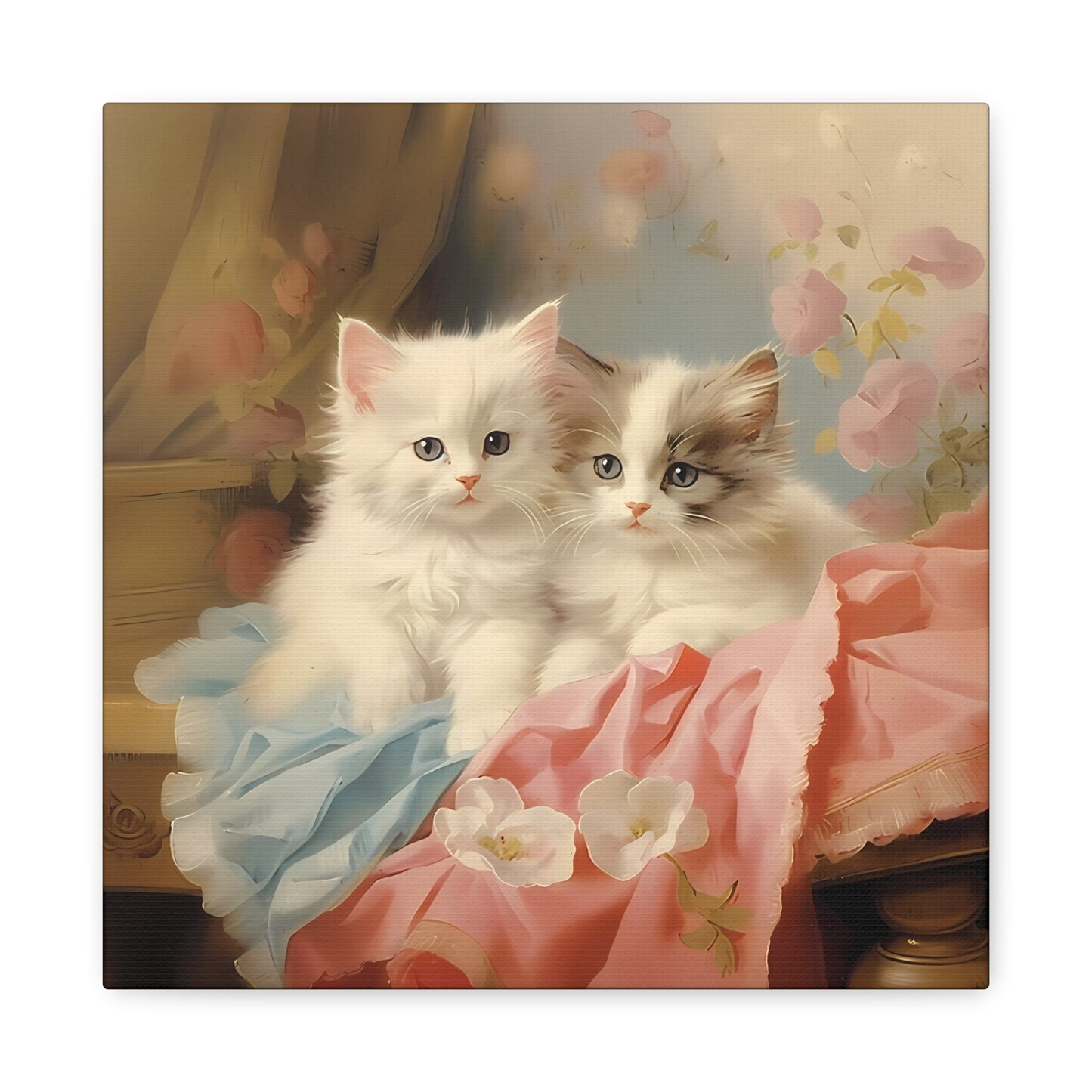 Kittens in Pink and Blue Linen Wall Canvas