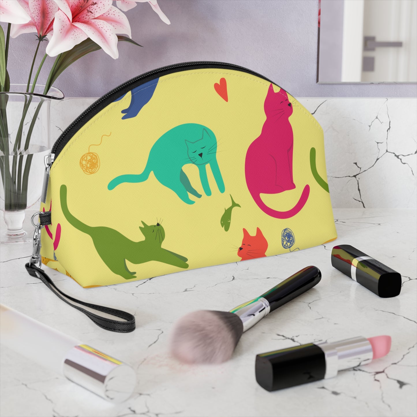 Vibrantly Colored Cats Makeup Bag – Yellow