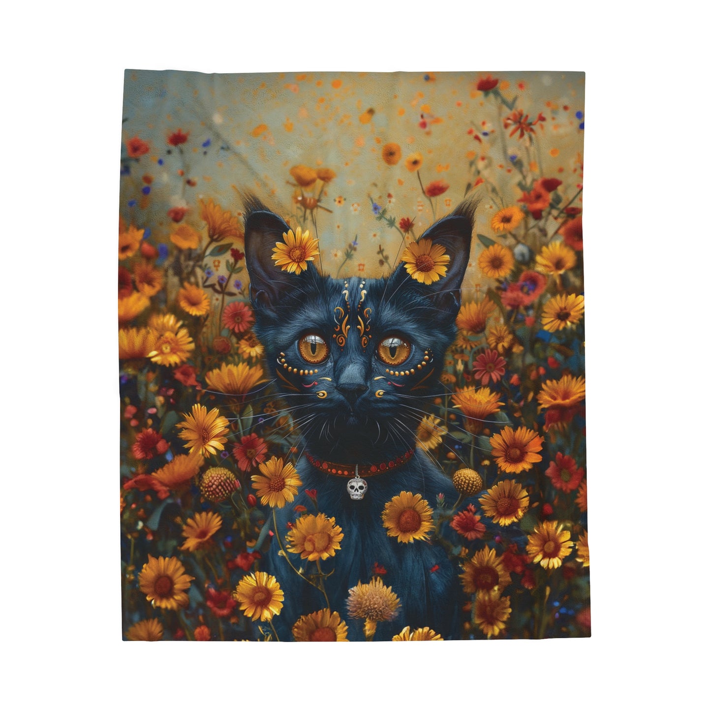 Cat in Yellow Daisies - Day of the Dead - Throw Blanket