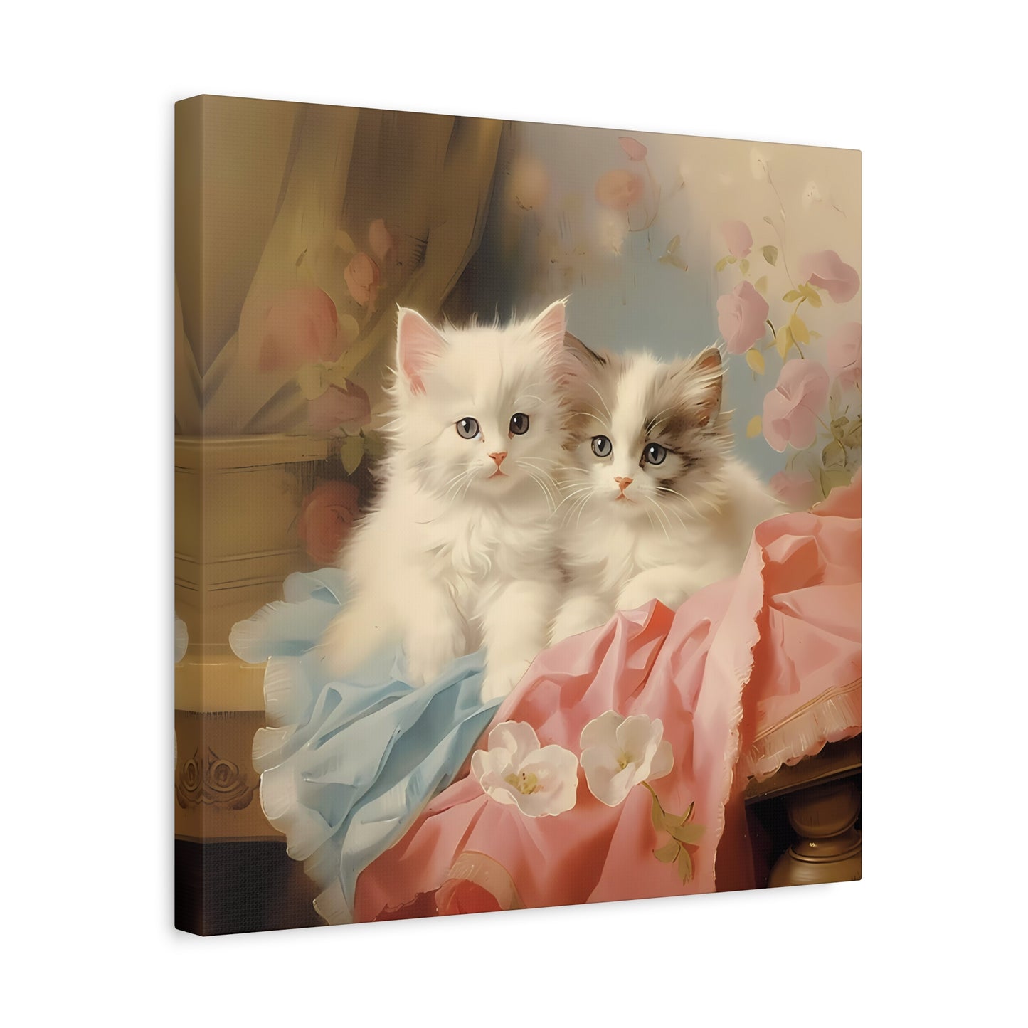 Kittens in Pink and Blue Linen Wall Canvas