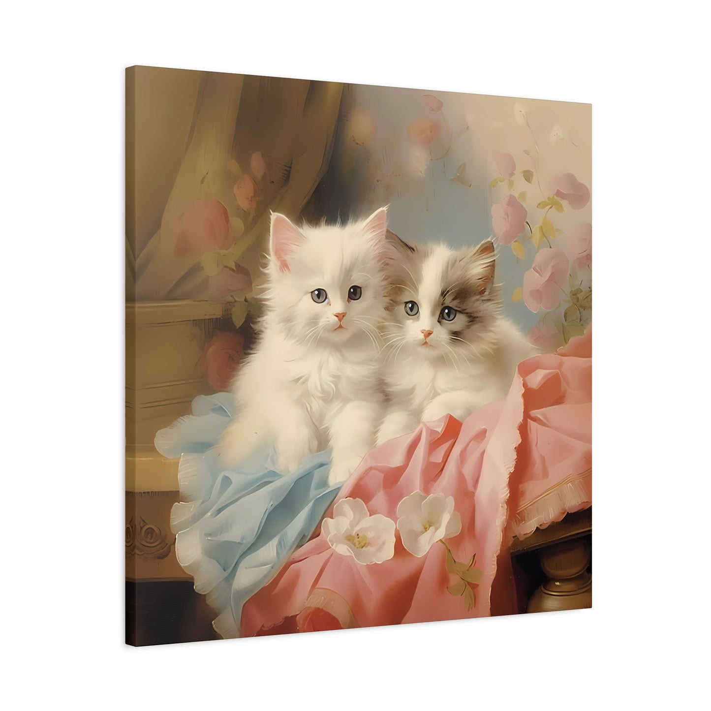 Kittens in Pink and Blue Linen Wall Canvas