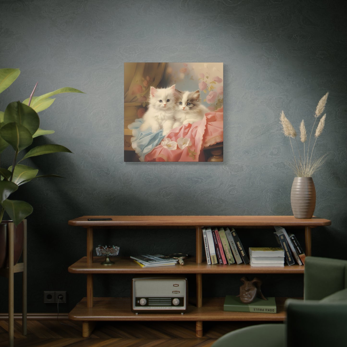 Kittens in Pink and Blue Linen Wall Canvas