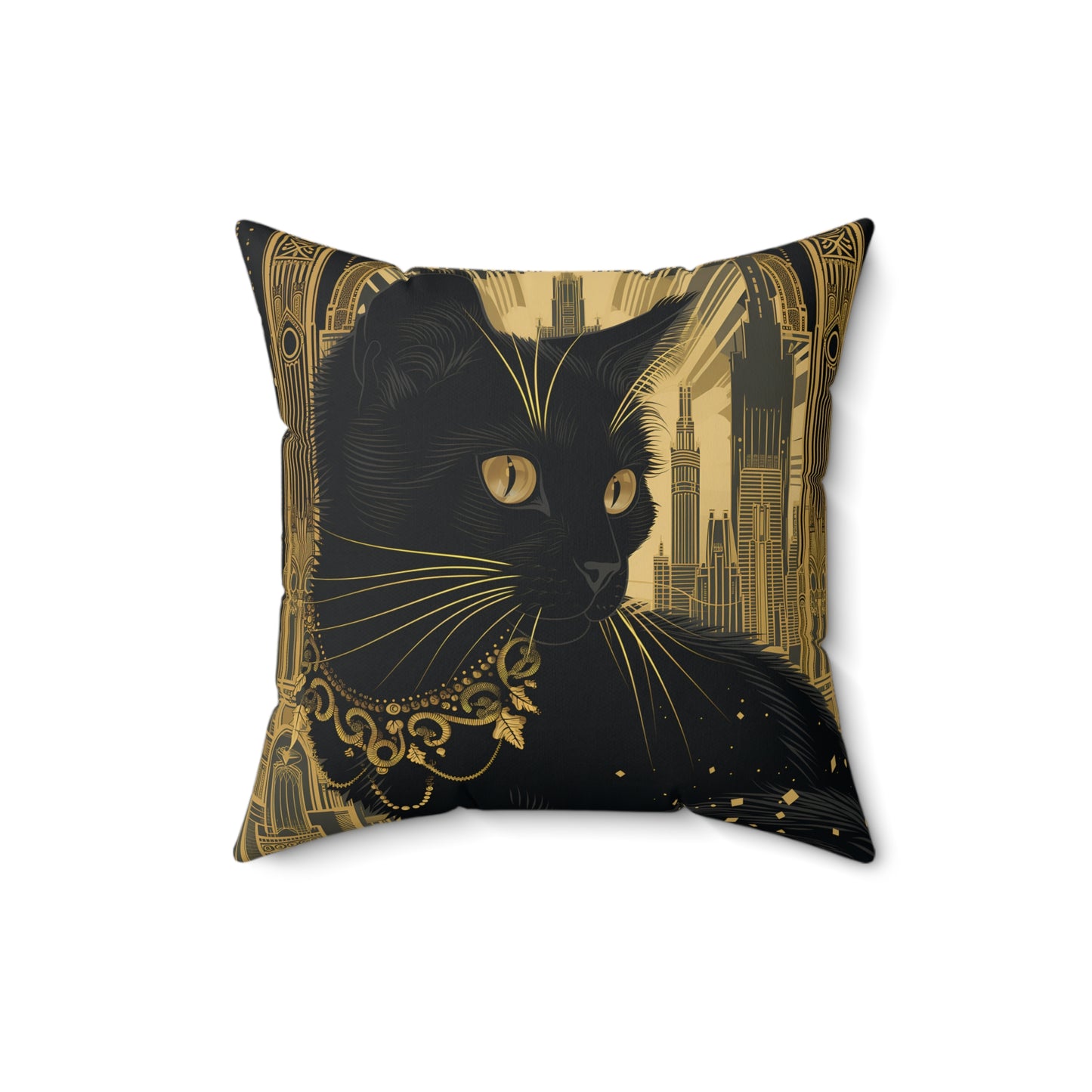 Black Cat and Gold Art Deco - Throw Pillow