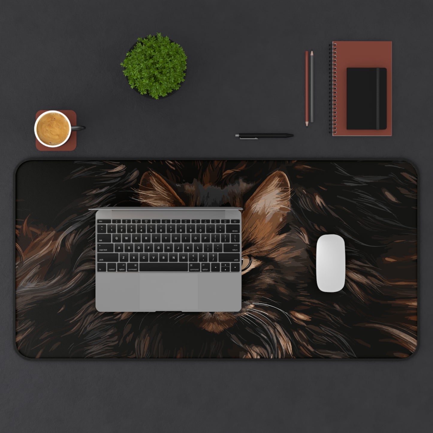 Brown and Black Cat Desk Mat