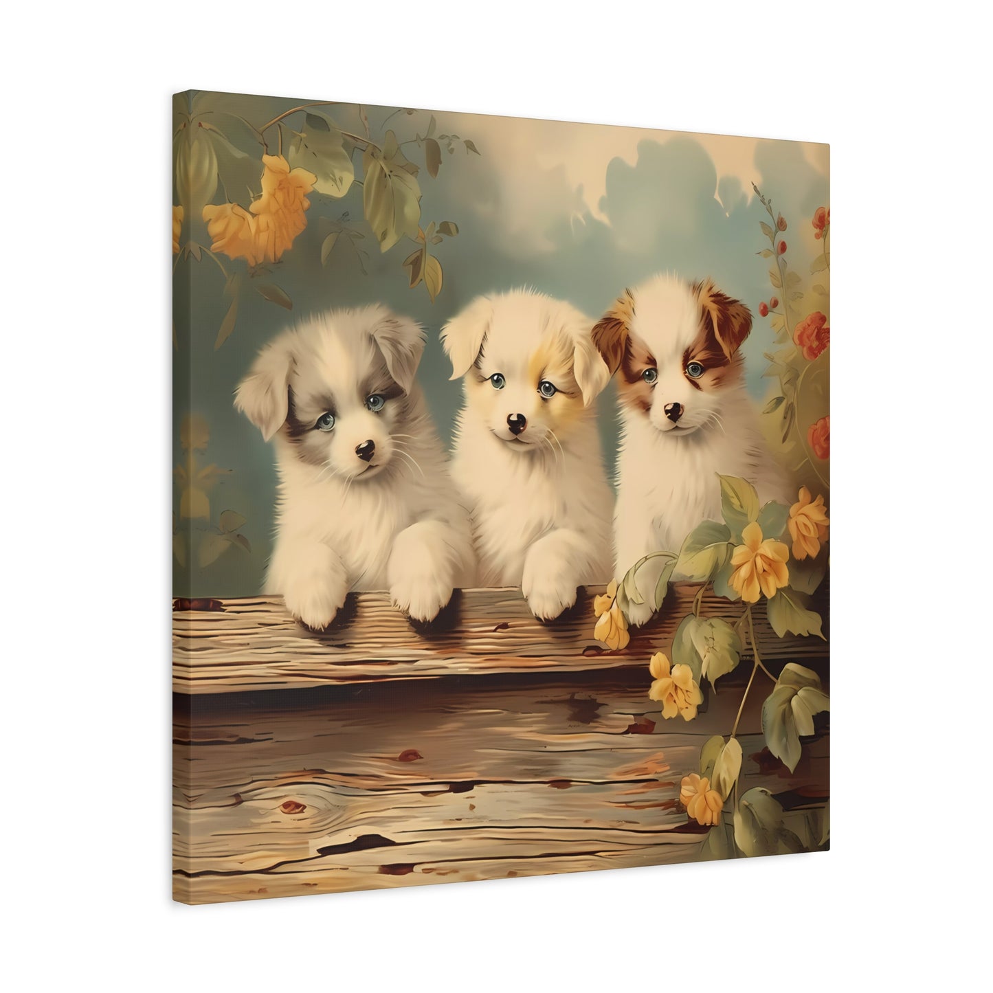 Puppies at the Fence Wall Canvas