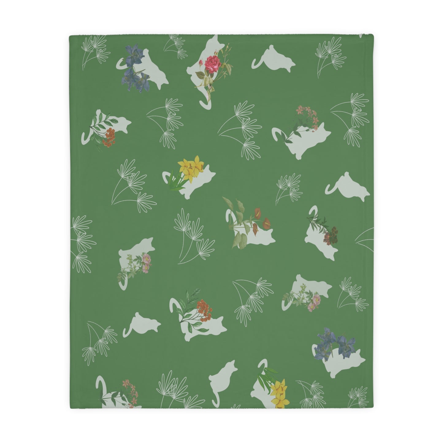 Cats and Flowers/Leafy Whimsy Blanket - Green