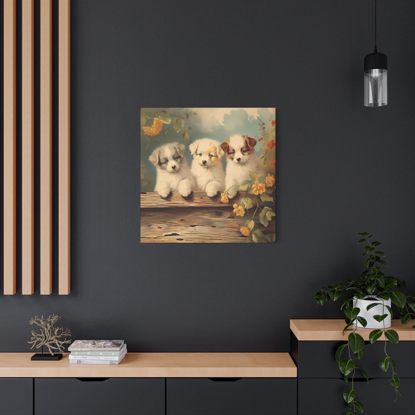 Puppies at the Fence Wall Canvas