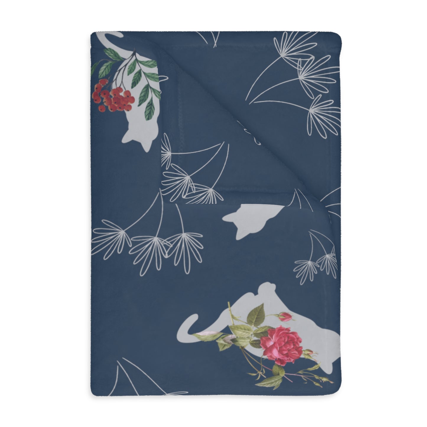 Cats and Flowers/Leafy Whimsy Blanket - Blue