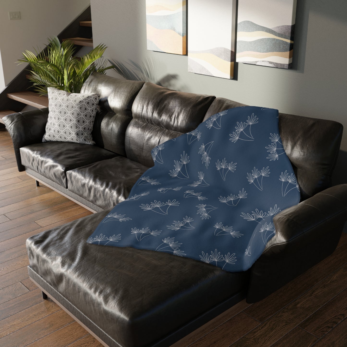 Cats and Flowers/Leafy Whimsy Blanket - Blue